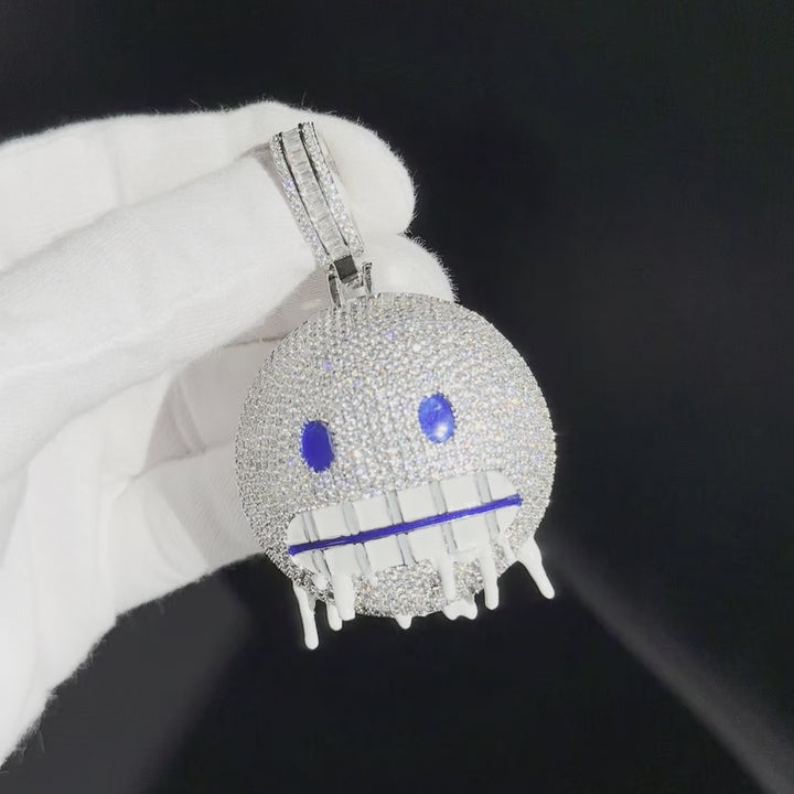 Iceman Blue Eyed Drippy Mouth Iced Out Diamond Pendant Necklace
