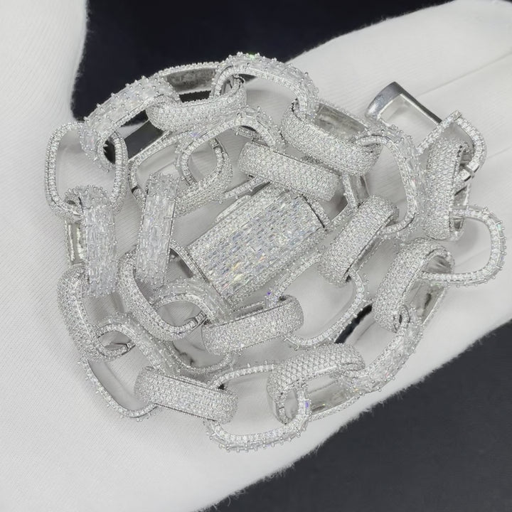 20MM Baguette and Stones Box Link Iced Out Diamond Necklace Chain
