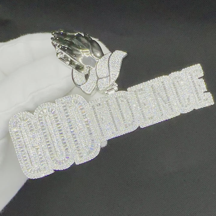 God Fidence Praying Hands Bail Iced Out Letter Diamond Pendant Necklace