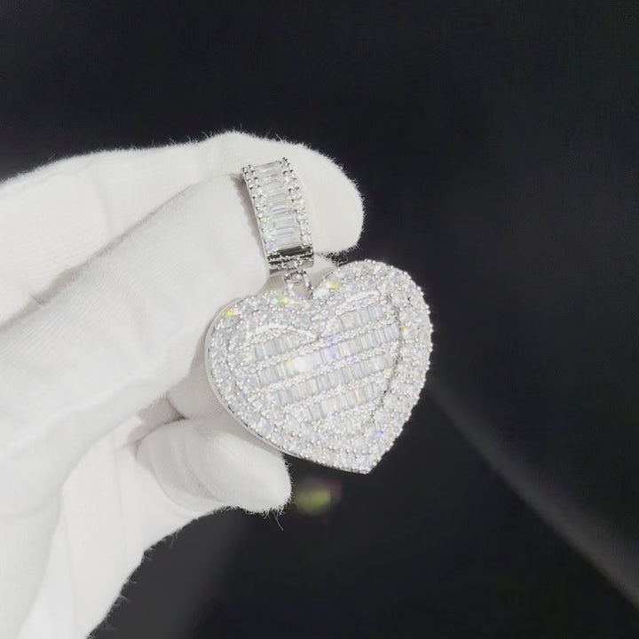Openable Heart-Shaped Diamond Photo Pendant