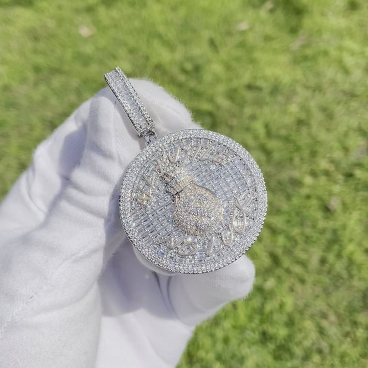 All Hustle No Luck Iced Out Letter Diamond Pendant Necklace