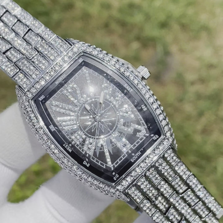 Star Sky Compass Dial Bling Iced Out Diamond Watch