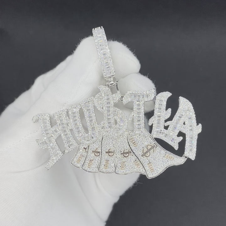 Hustla Money Stack Iced Out Letter Diamond Pendant Necklace