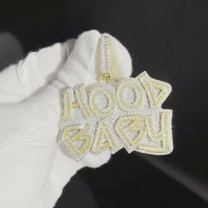 Hood Baby Duo Color Iced Out Letter Diamond Pendant Necklace