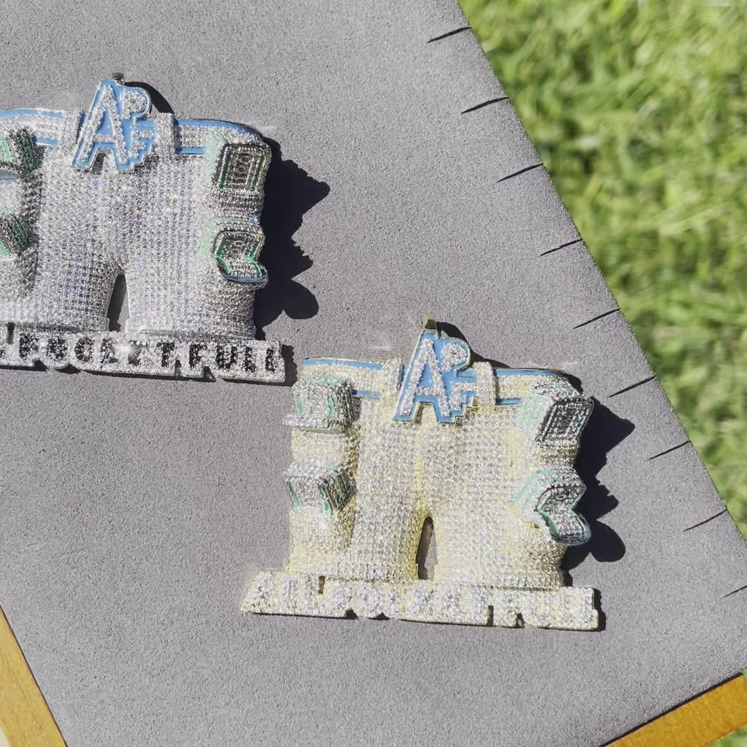 APF All Pocket Full Money Iced Out Letter Diamond Pendant Necklace