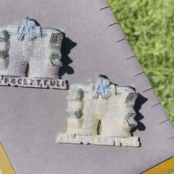 APF All Pocket Full Money Iced Out Letter Diamond Pendant Necklace