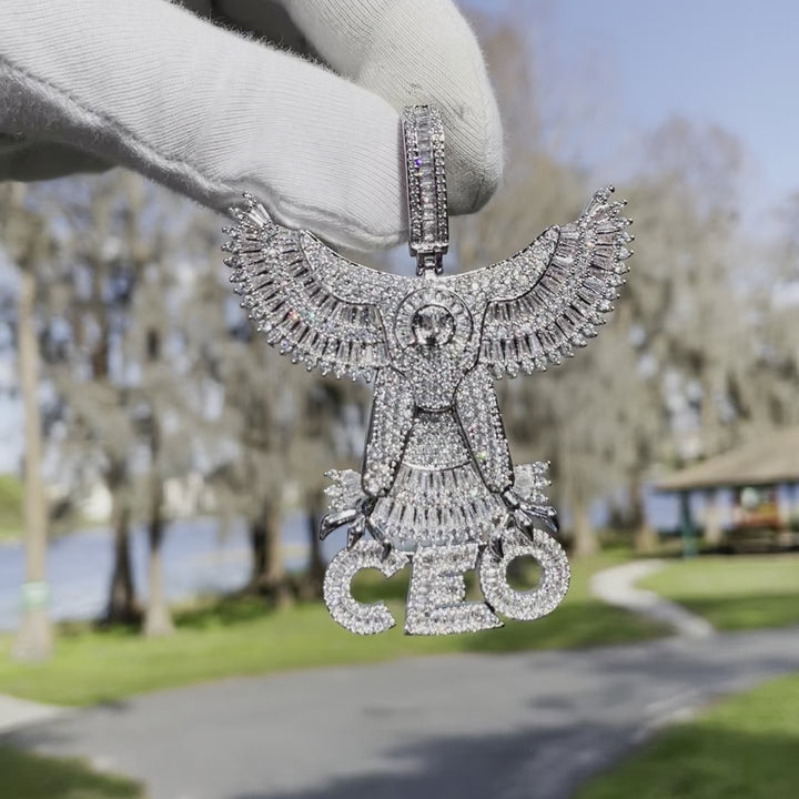 Eagle CEO Iced Out Letter Diamond Pendant Necklace
