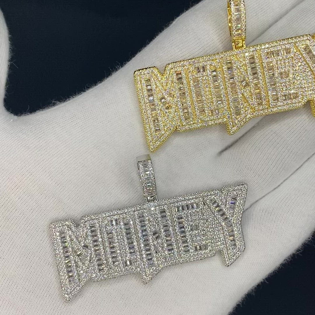 Money Iced Out Letter Diamond Pendant Necklace