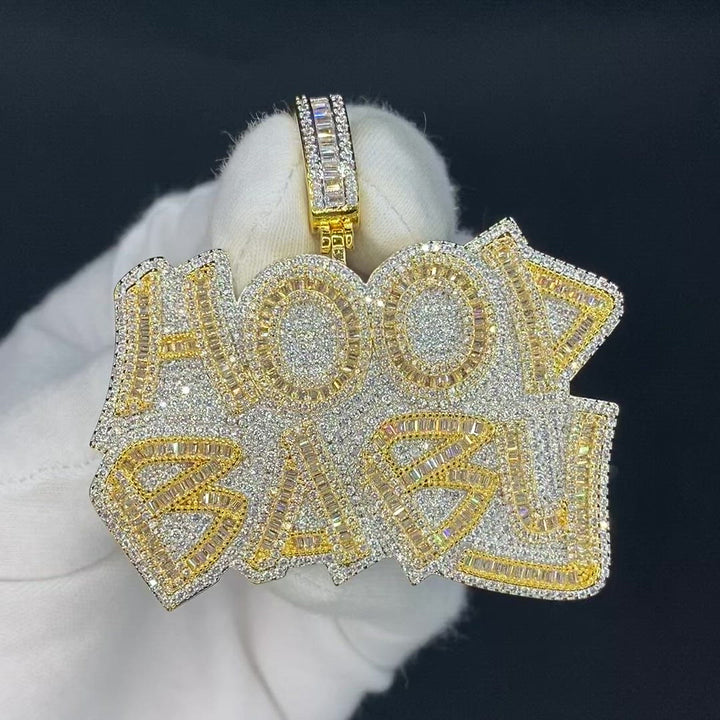 Hood Baby Duo Color Iced Out Letter Diamond Pendant Necklace