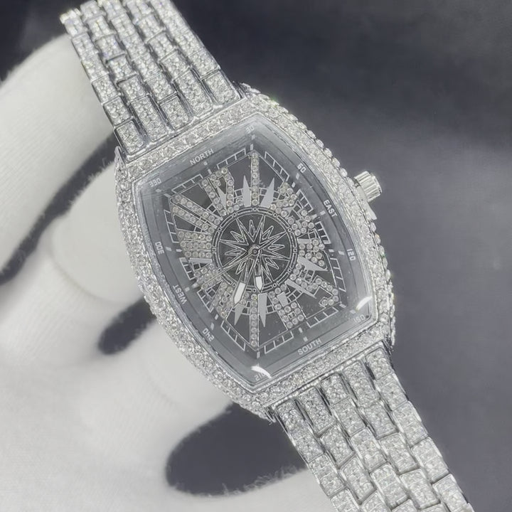 Star Sky Compass Dial Bling Iced Out Diamond Watch