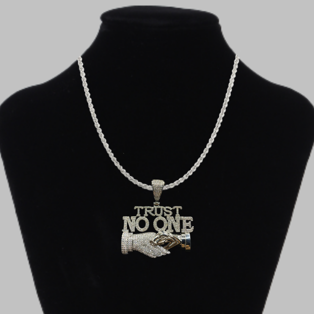 Trust No One Iced Out Letter Diamond Pendant Necklace
