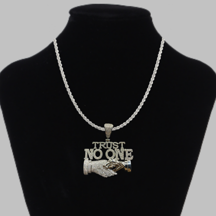 Trust No One Iced Out Letter Diamond Pendant Necklace