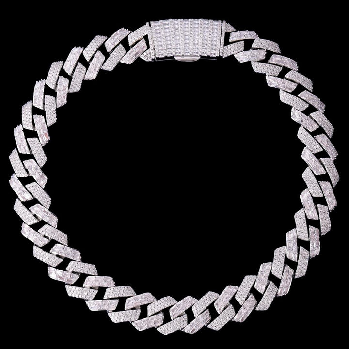 20MM Duo Stones Baguette Clasp Iced Out Diamond Necklace Chain