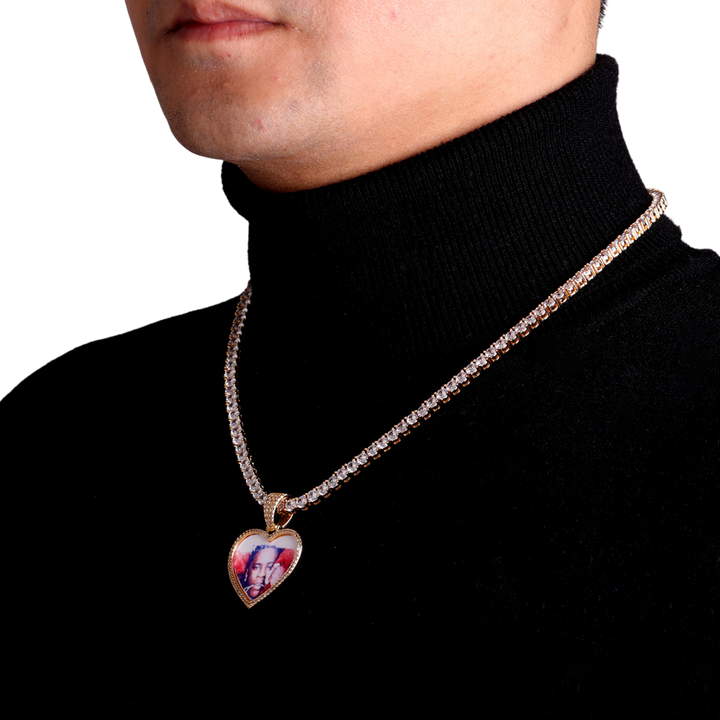 Heart Tennis Bail Solid Back Custom Photo Picture Pendant Necklace