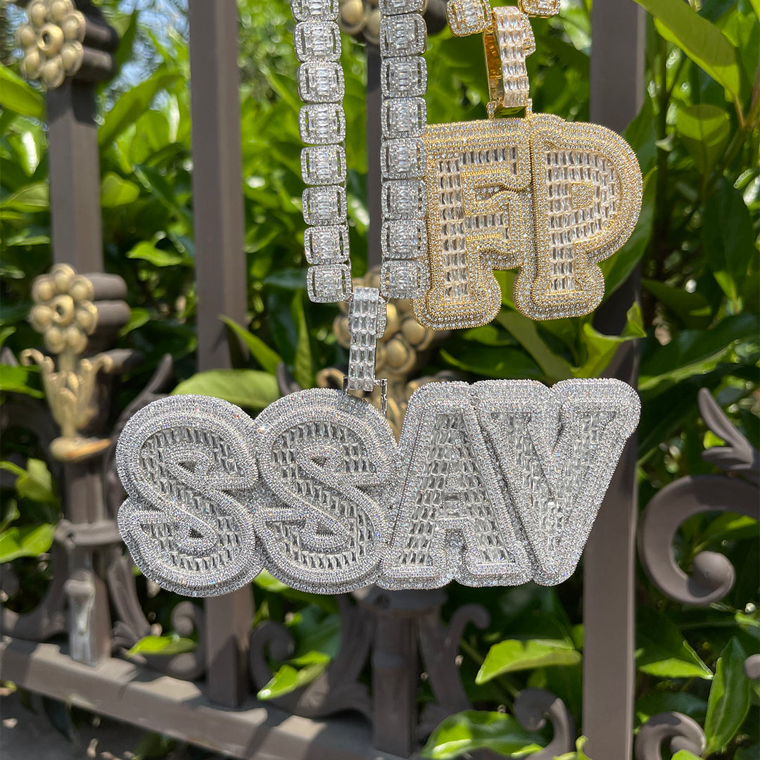 Overflow Stones Loaded with Diamond Iced Out Personalized Custom Name Necklace Pendant