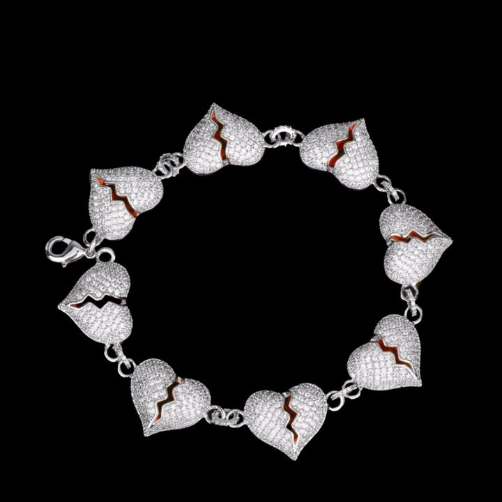 14MM Broken Heart Link Iced Out Diamond Bracelet