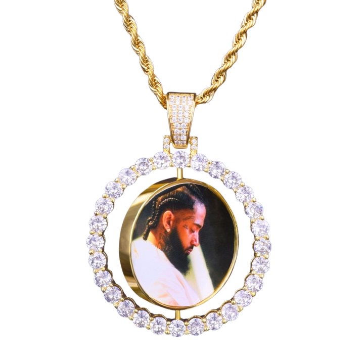 Rotating Double-Sided Medallions Spinning Custom Photo Picture Pendant Necklace