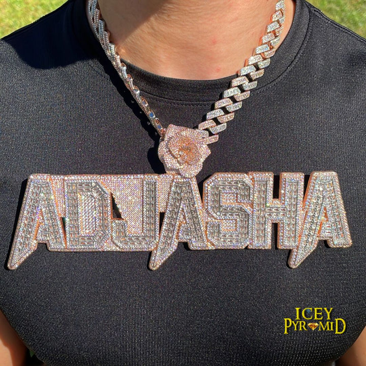 Rising Rose Edition Rose Flower Bail Iced Out Personalized Custom Name Necklace Pendant
