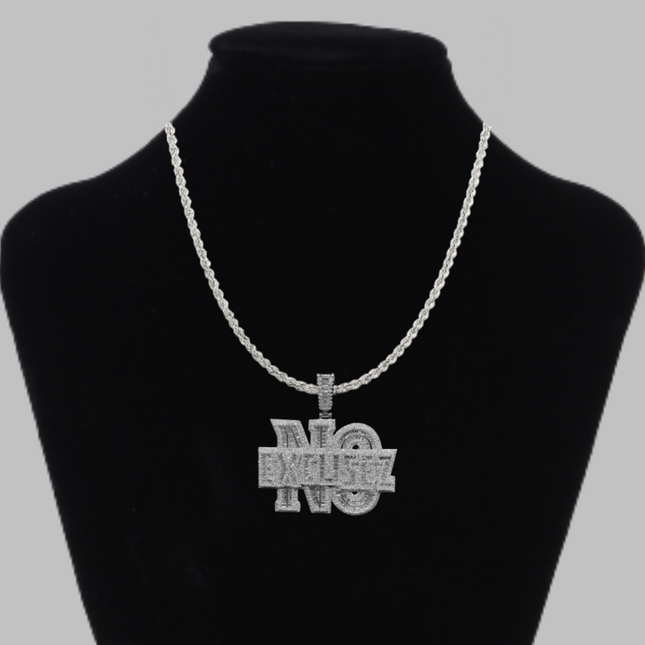 No Excusez Iced Out Letter Diamond Pendant Necklace