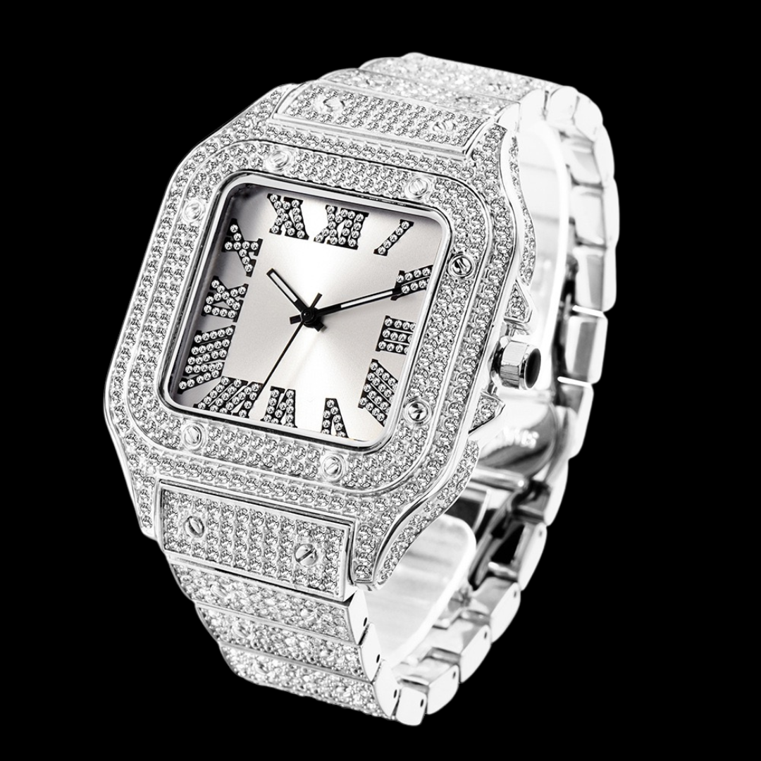 Square White Gold Dial VVS Numerals Iced Out Diamond Watch Icey Pyramid