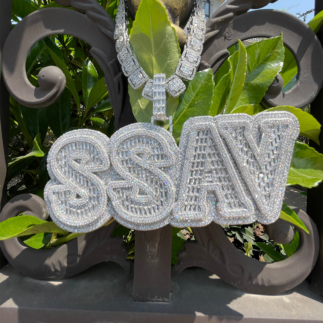 Overflow Stones Loaded with Diamond Iced Out Personalized Custom Name Necklace Pendant