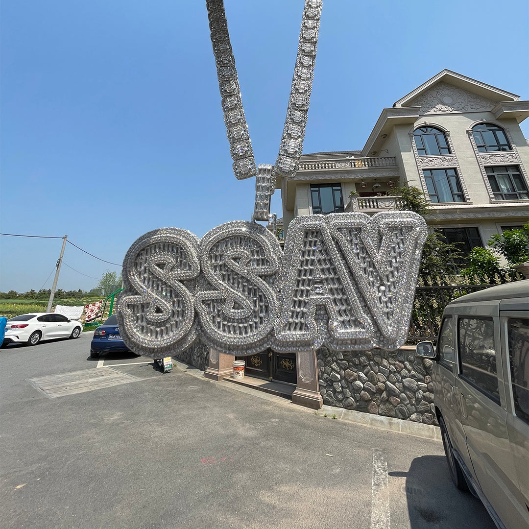 Overflow Stones Loaded with Diamond Iced Out Personalized Custom Name Necklace Pendant