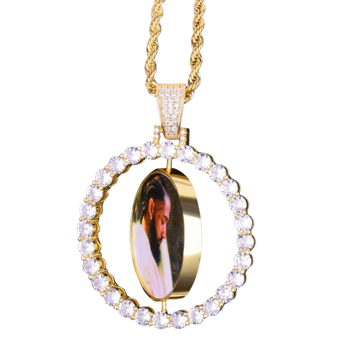 Rotating Double-Sided Medallions Spinning Custom Photo Picture Pendant Necklace