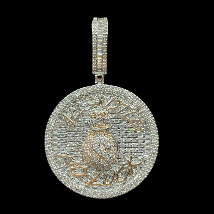 All Hustle No Luck Iced Out Letter Diamond Pendant Necklace