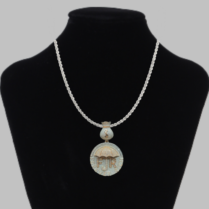 Forever Rich Umbrella Money Bag Bail Iced Out Letter Diamond Pendant Necklace