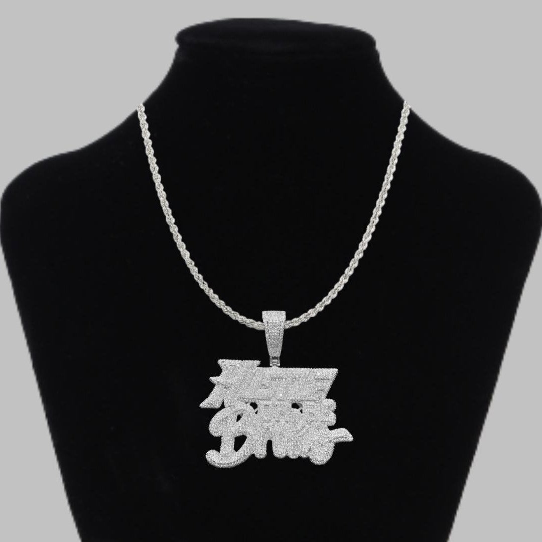 Hustle Or Be Broke Iced Out Letter Diamond Pendant Necklace