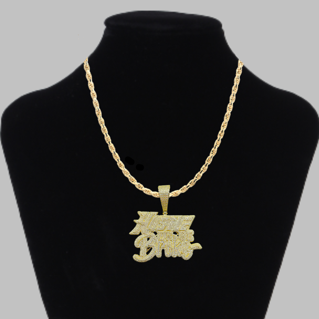 Hustle Or Be Broke Iced Out Letter Diamond Pendant Necklace