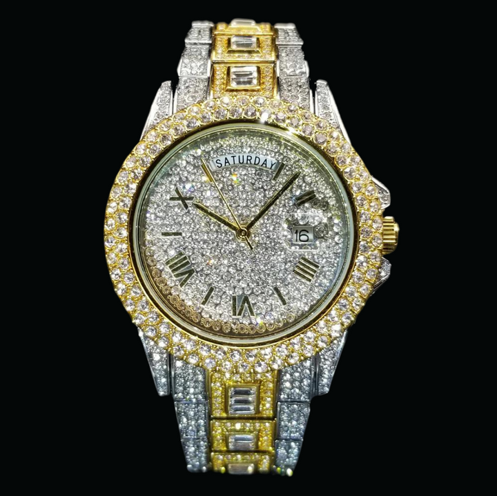 Day Date Roman Numerals VVS Iced Out Diamond Watch