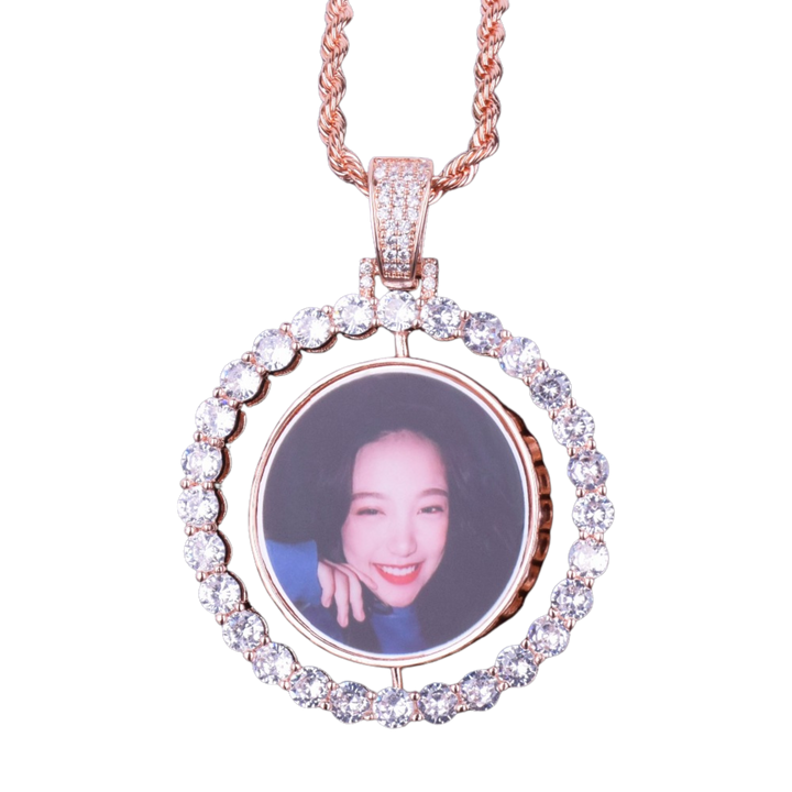 Rotating Double-Sided Medallions Spinning Custom Photo Picture Pendant Necklace