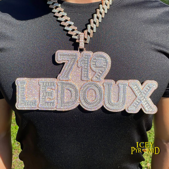 Lux Design Two Layers Iced Out Personalized Custom Name Necklace Pendant