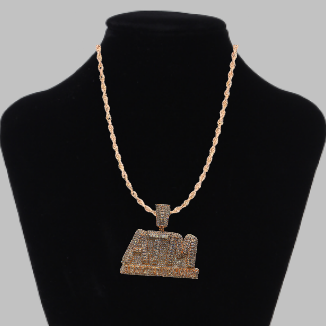 ATM Addicted To Money Iced Out Letter Diamond Pendant Necklace