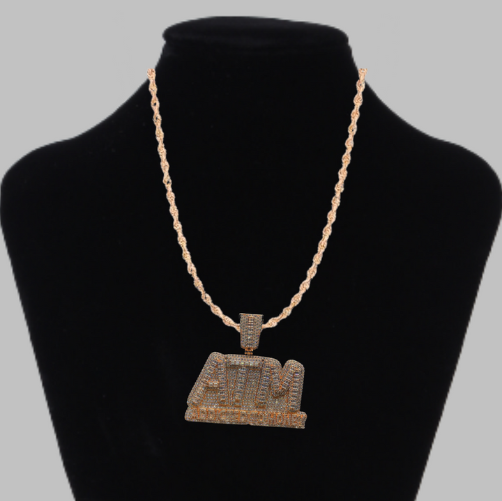 ATM Addicted To Money Iced Out Letter Diamond Pendant Necklace