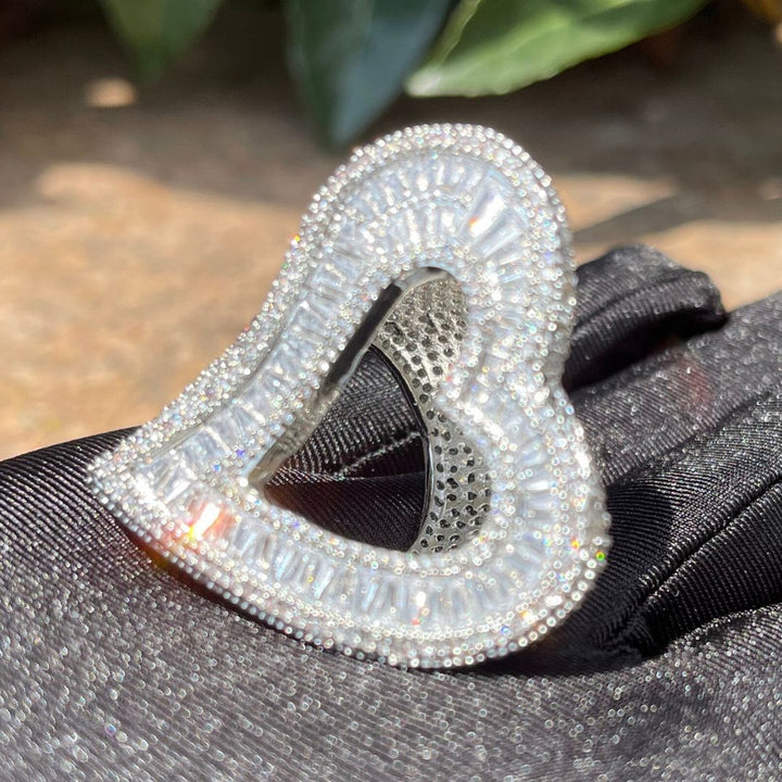 Open Heart Iced Out Diamond Ring