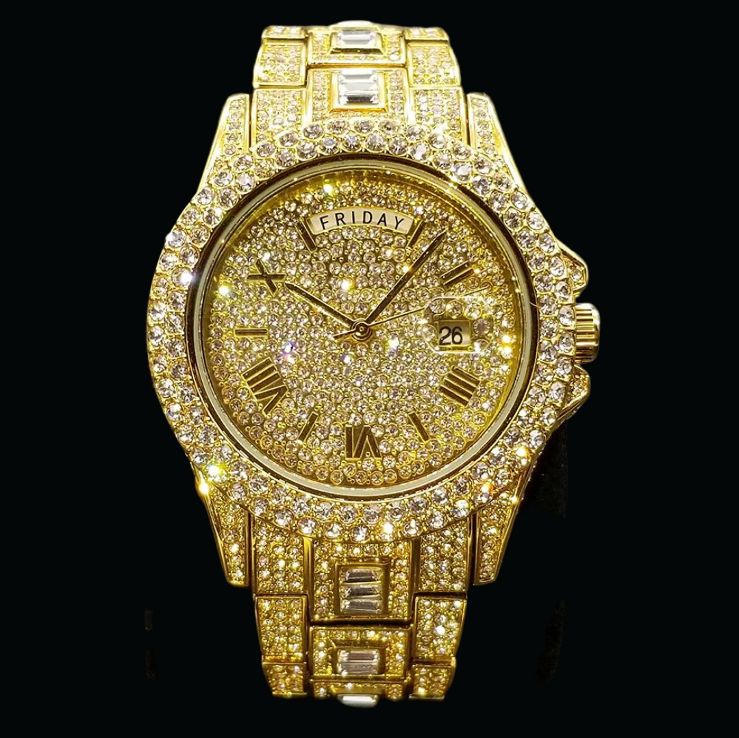 Day Date Roman Numerals VVS Iced Out Diamond Watch