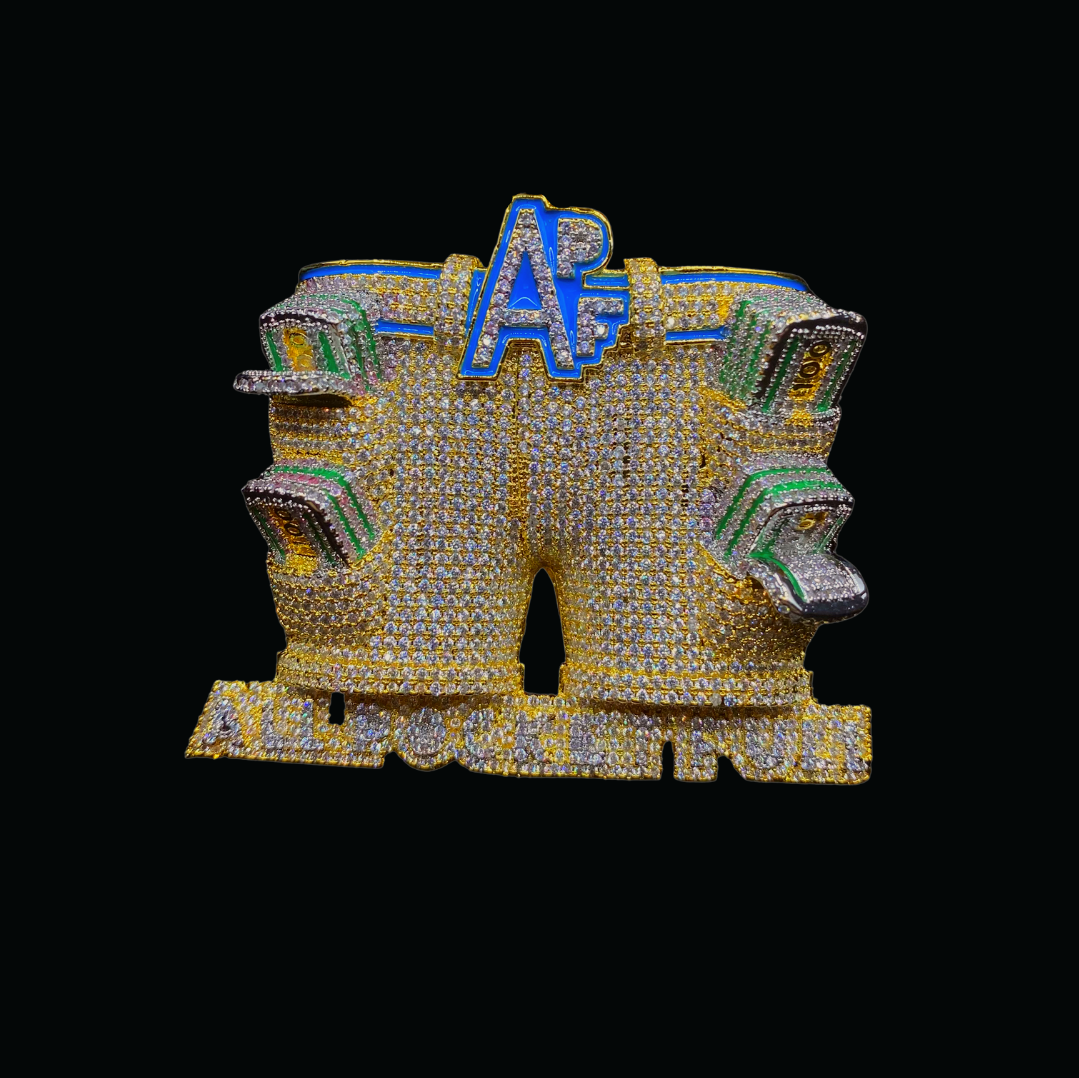 APF All Pocket Full Money Iced Out Letter Diamond Pendant Necklace