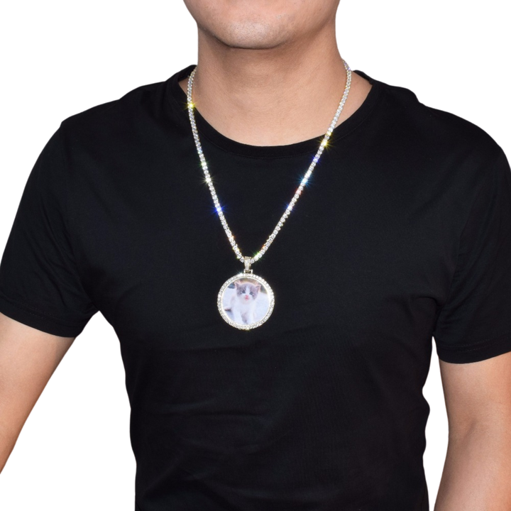 Round Tennis Classy Tennis Bail Custom Photo Picture Pendant Necklace