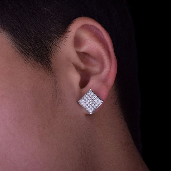 12MM Micro Paved Push Back Iced Out Diamond Stud Earrings