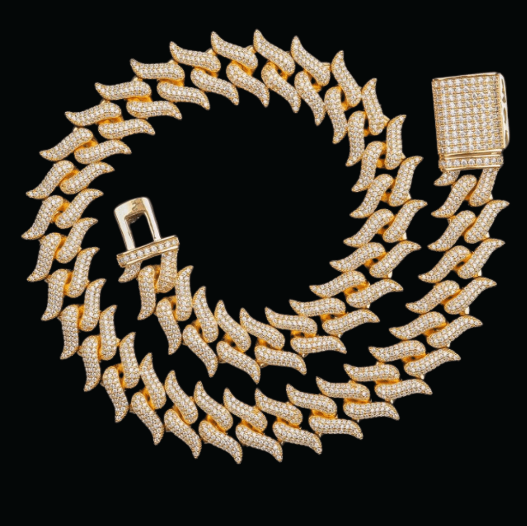 18MM 24K Gold Plated Mustache Cuban Necklace - Icey Pyramid