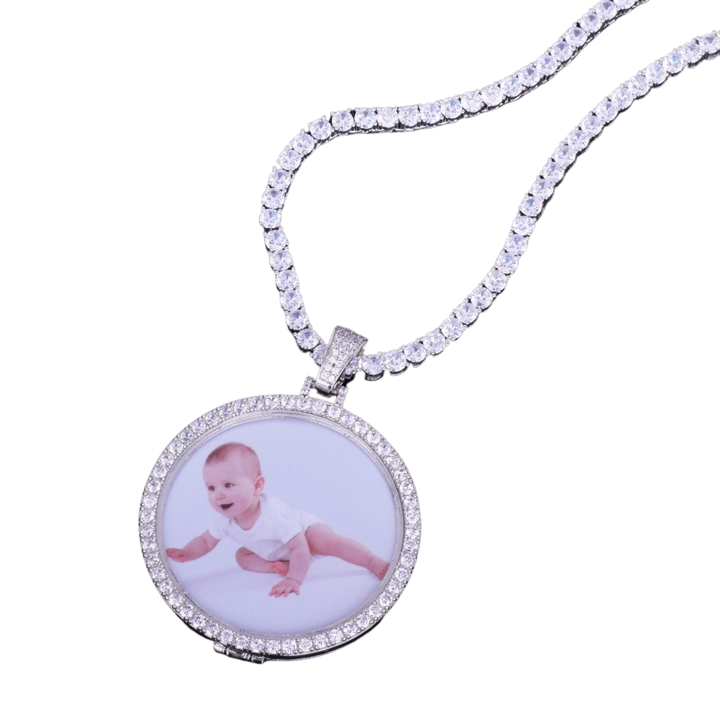 Round Tennis Classy Tennis Bail Custom Photo Picture Pendant Necklace
