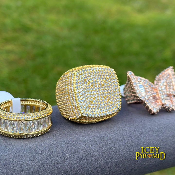 Fully Iced Out Prong Setting Cushion Iced Out Diamond Ring