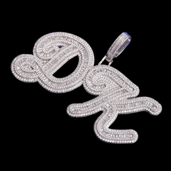 Designer Font Baguette Iced Out Personalized Custom Name Necklace Pendant