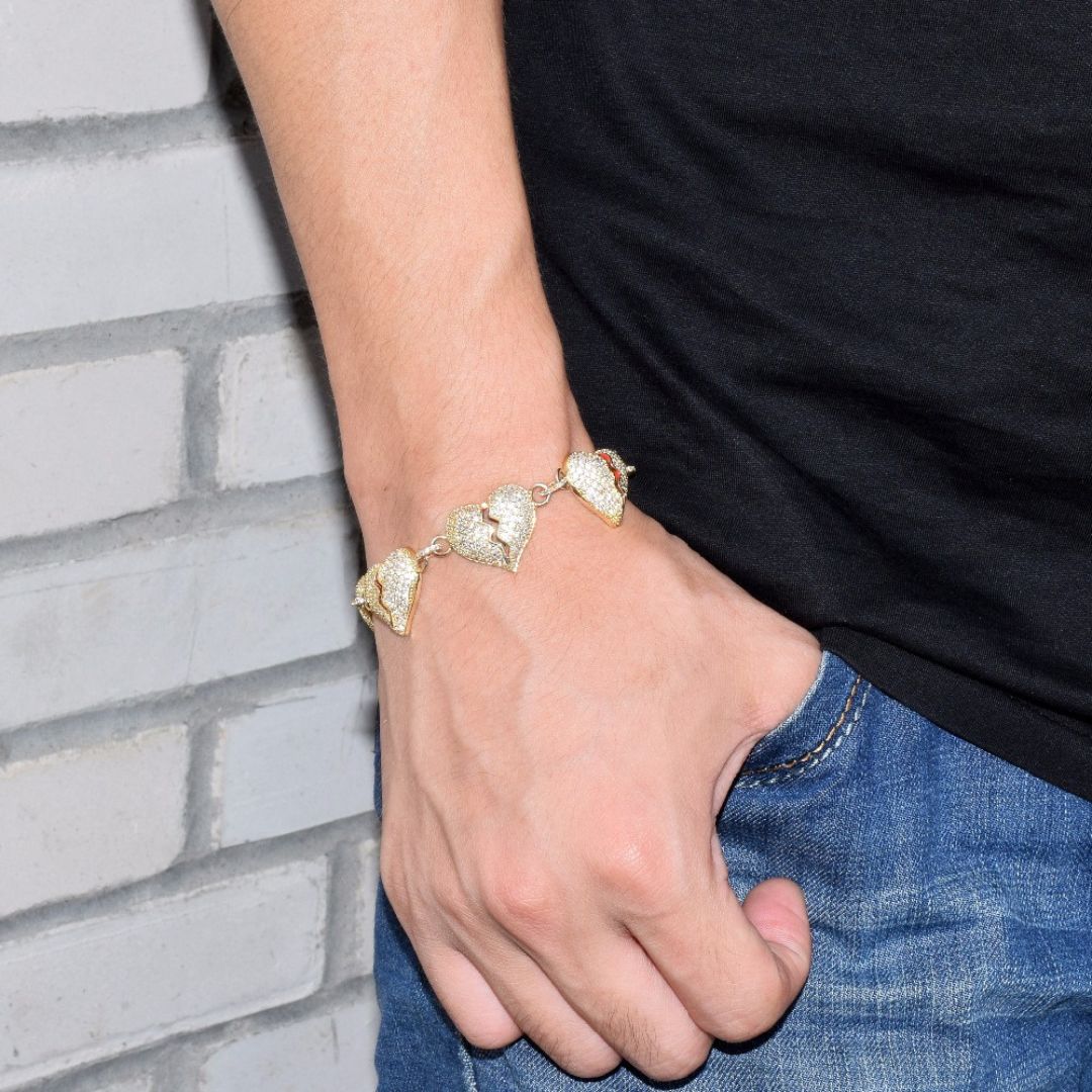 14MM Broken Heart Link Iced Out Diamond Bracelet