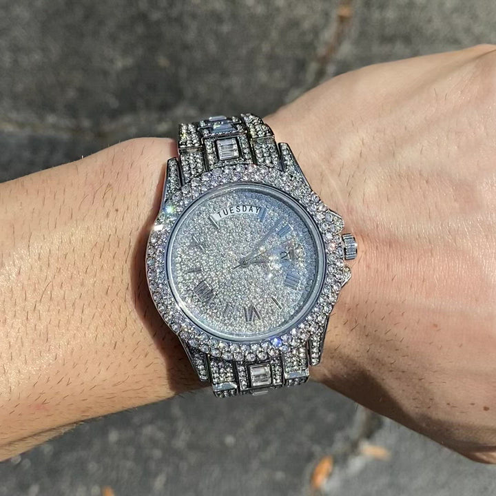 Day Date Roman Numerals VVS Iced Out Diamond Watch