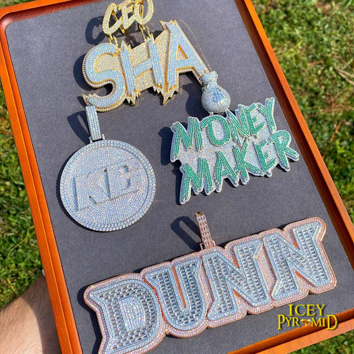 Lux Design Two Layers Iced Out Personalized Custom Name Necklace Pendant