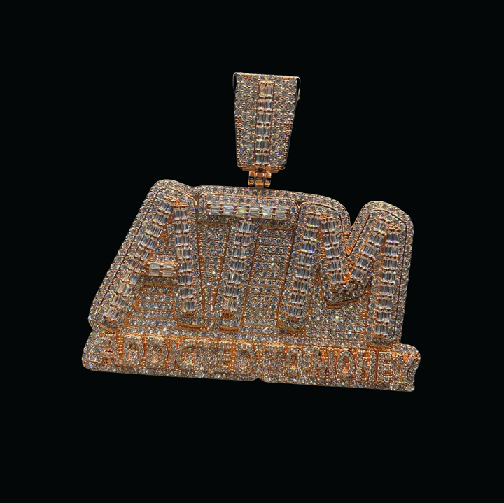 ATM Addicted To Money Iced Out Letter Diamond Pendant Necklace
