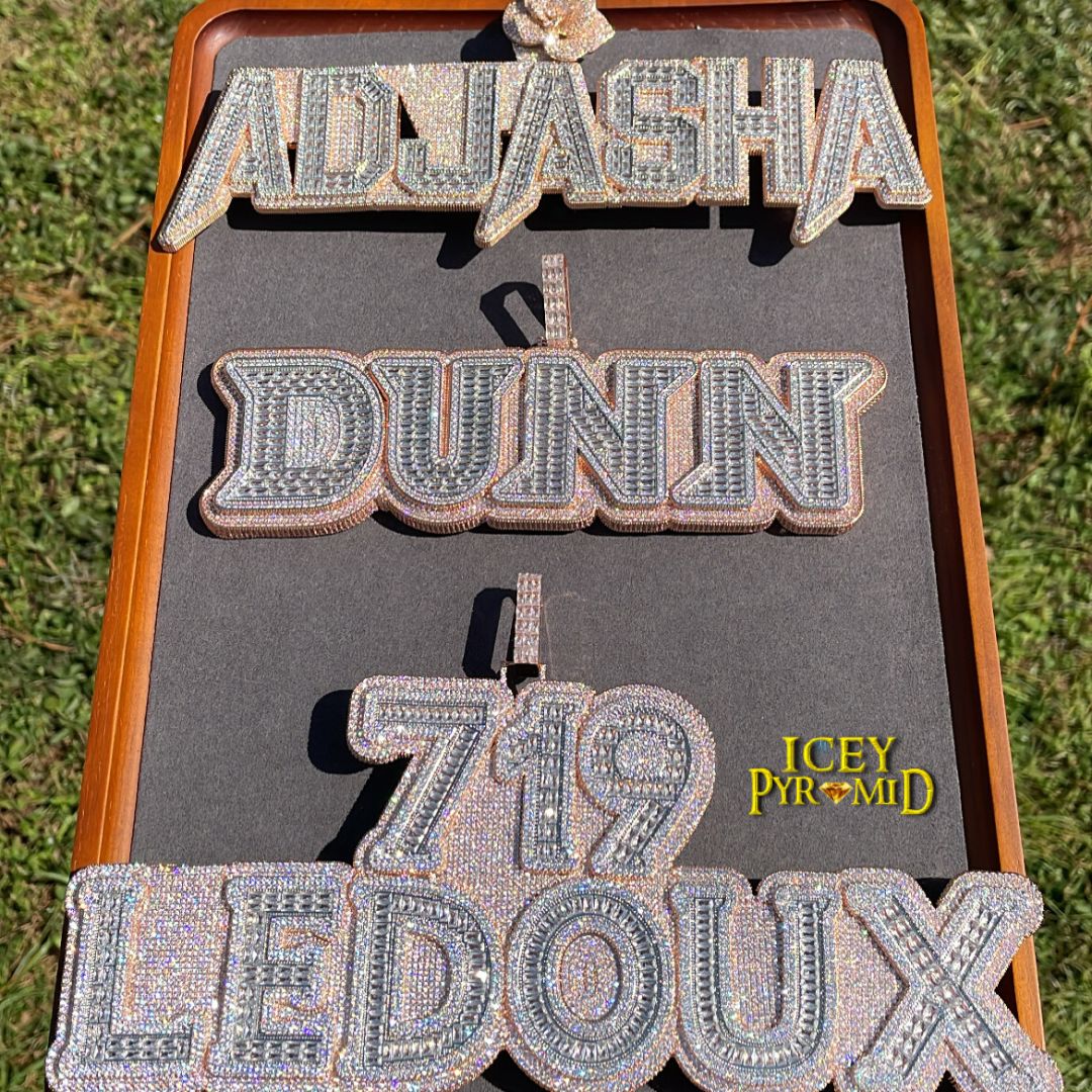 Lux Design Two Layers Iced Out Personalized Custom Name Necklace Pendant